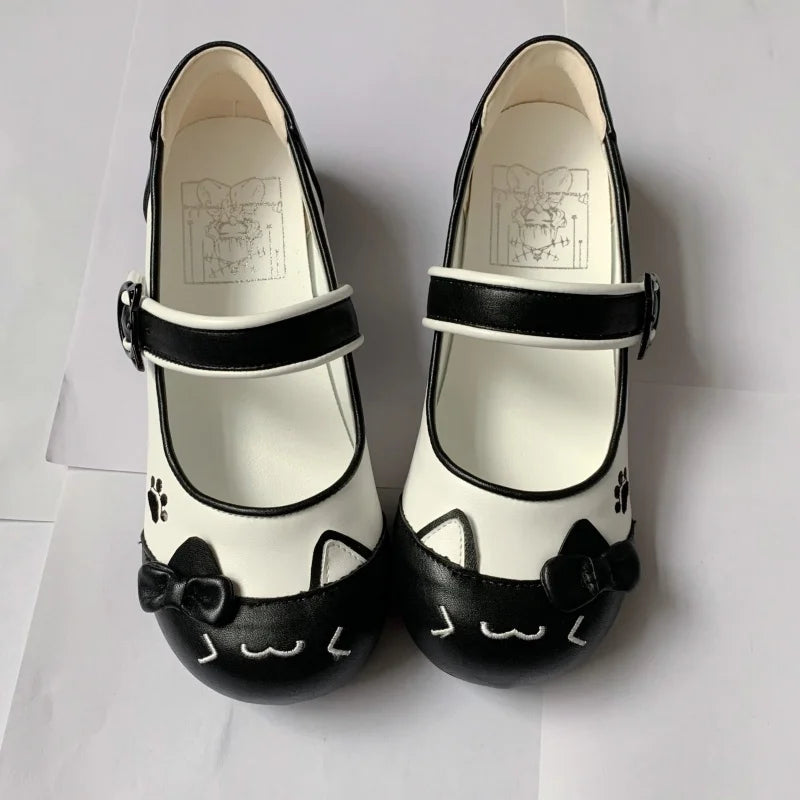 Original Lolita Japanese Simple Bow Flat Shoes Round Head One-word Buckle with Cute Girl Color Matching Mary Jane Indoor Shoes