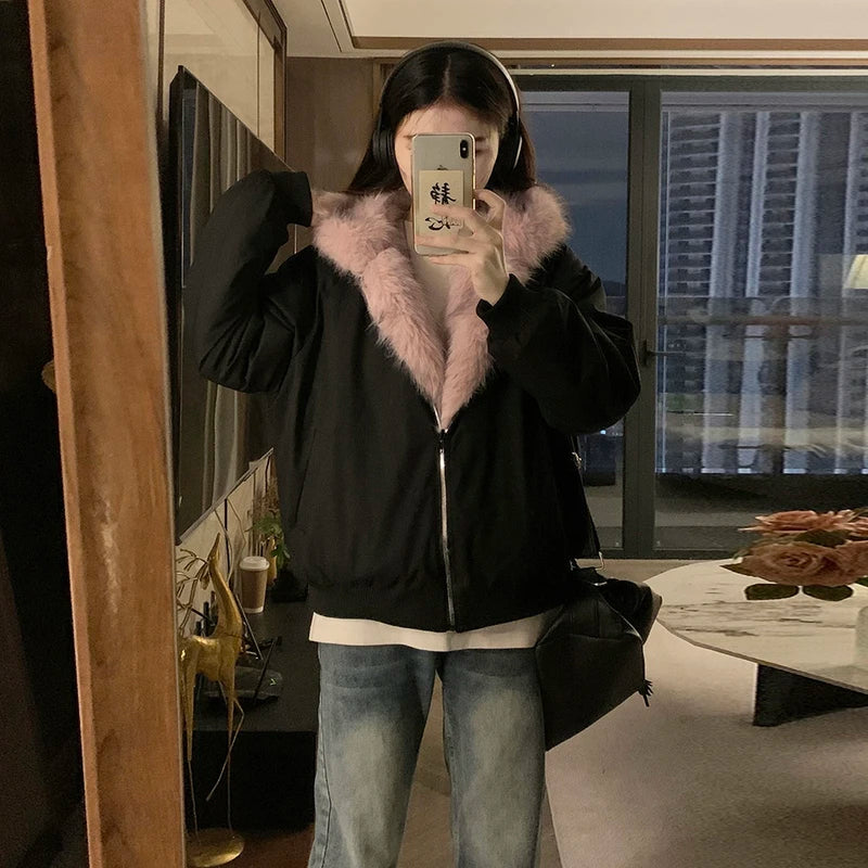 Two-sided Wear Imitation Mink Velvet Fur Hooded Cotton Padded Jacket Fashion New Winter Jackets Women's Short Loose Coats Trend