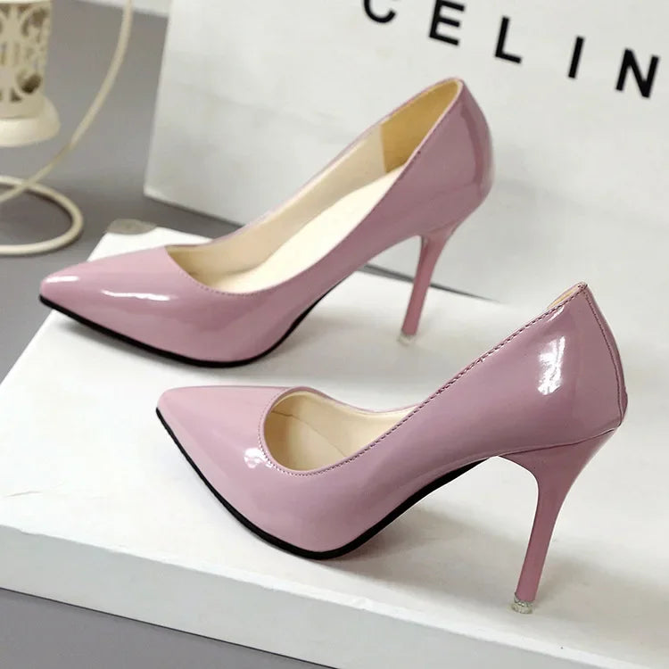 Pointed Toe Pumps Patent Leather Dress Women Shoes Red 8CM High Heels Boat Shoes Shadow Wedding Shoes Shoes for Wedding
