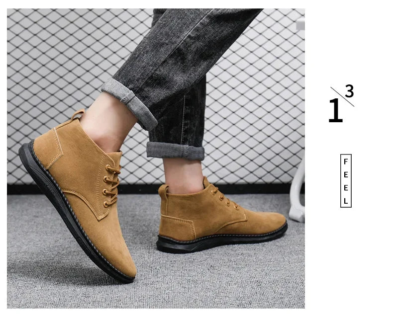 2025 New Men Shoes Luxury Suede Men Chelsea Boots Fashion Comfortable Lace Up Ankle Boots Outdoor Casual High Quality Men Boots