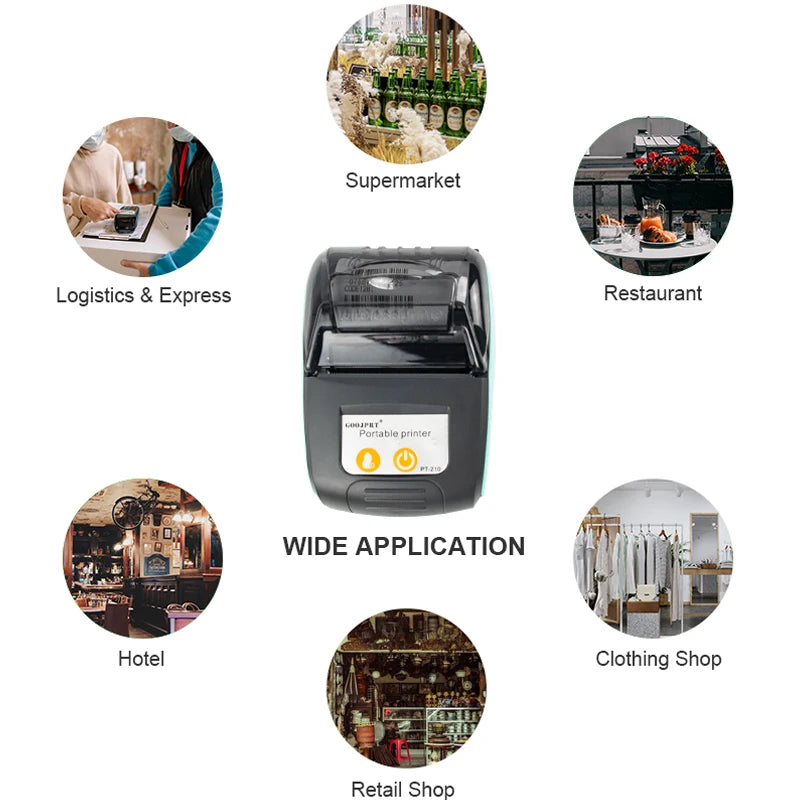 PT210 Mini Receipt Printer 58mm Portable Thermal Ticket Printer Android IOS Windows Wireless Bluetooth List Bill Maker With Plug