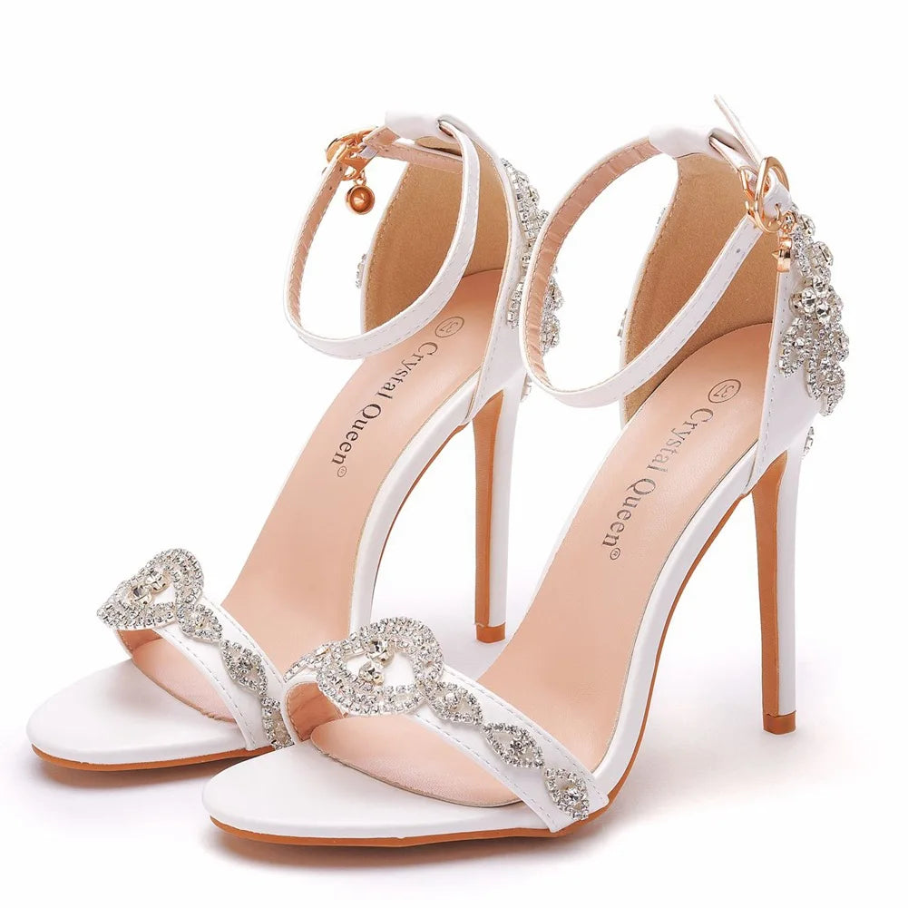 Elegant Women Sandals Bride Wedding Shoes High Heels Stiletto Rhinestone Bridal Party Shoes Women's Luxury Pumps Buckle Big Size