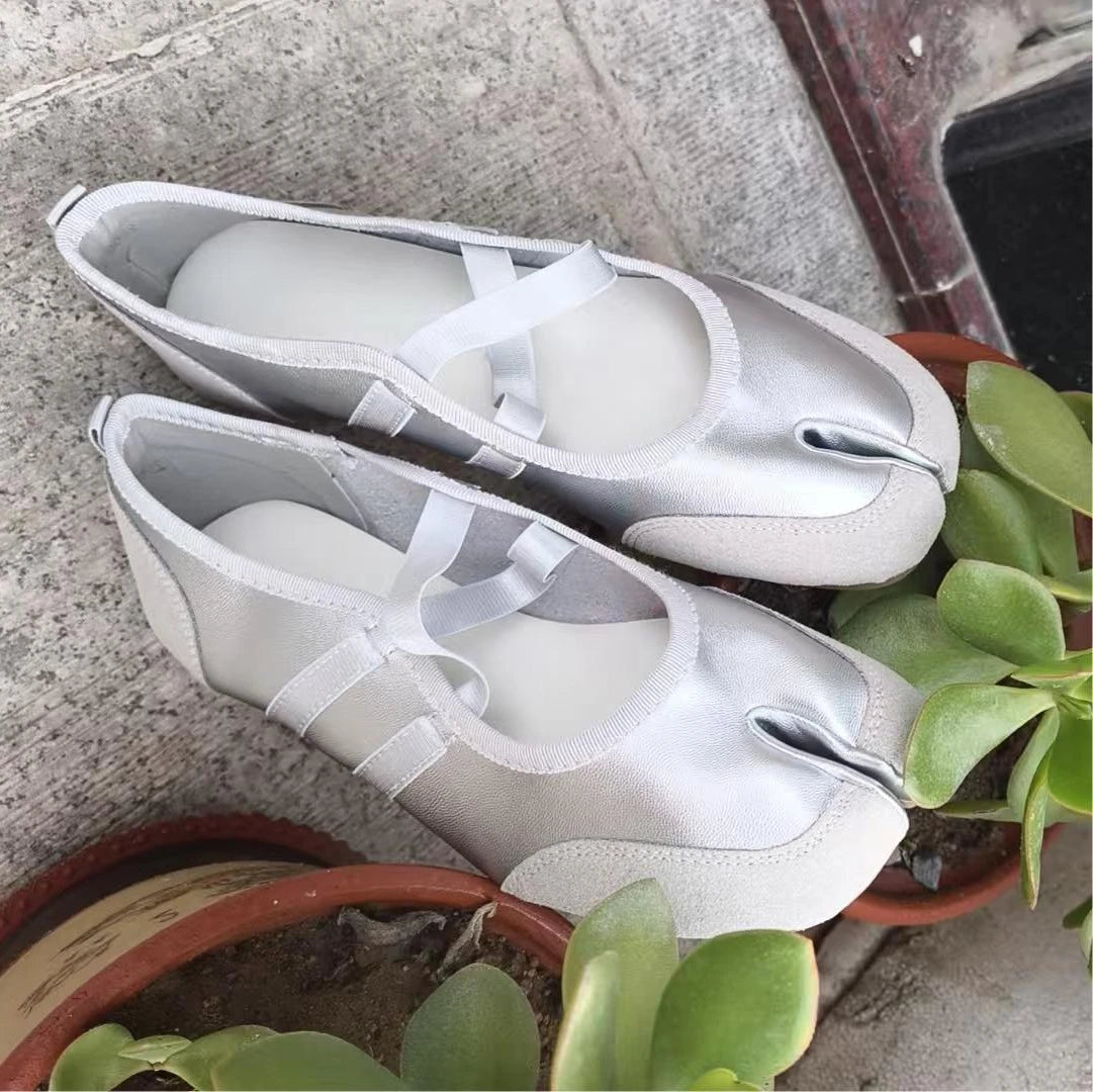 Cross Strap Tabi Flat Shoes Women Casual Fashion Design Mary Jane Shoes Slip-on Split Toe Ballet Shoes 2025 Summer Elegant New