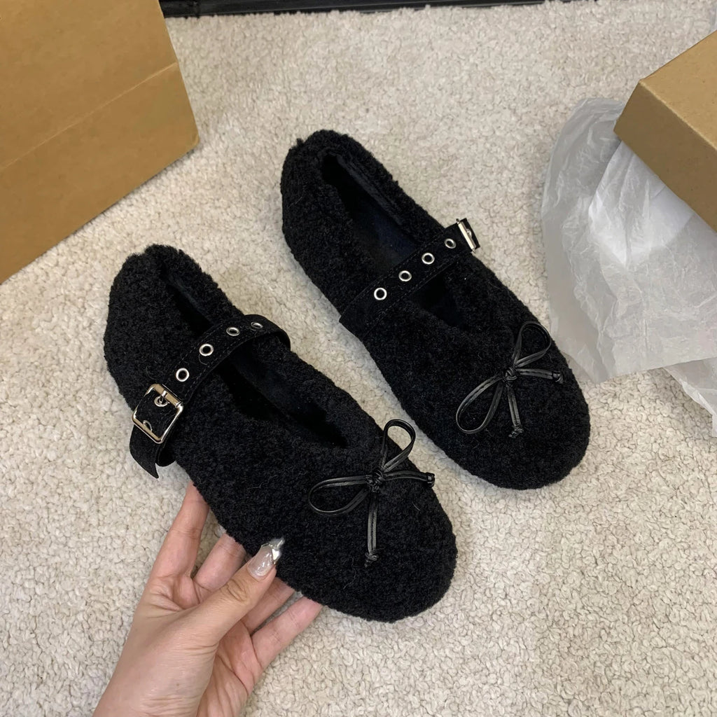 New Women's Shoes Woman Flats Low Heels Casual Female Sneakers Slip-on Loafers Fur Round Toe Shallow Mouth Boat Slip on Winter