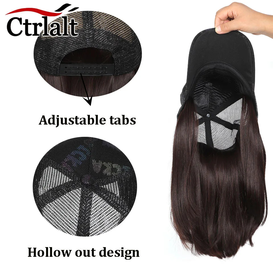 Synthetic Heat-Resisting Fiber Straight Hair Extensions With White Baseball Cap Wig For Girls Casual Daily