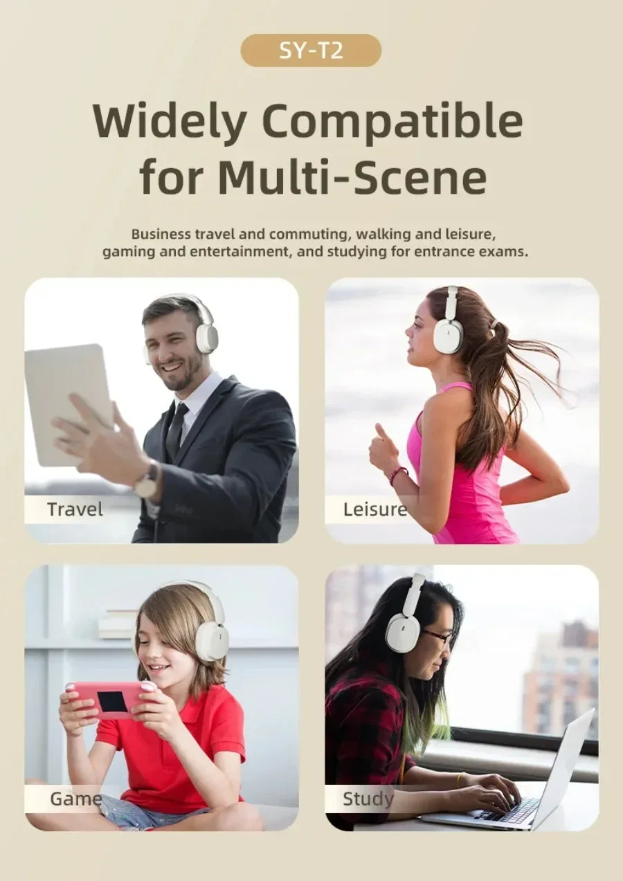 Bluetooth 5.3 Fashion Wireless Headphones HIFI Stereo Gaming Earphones Portable Over-ear Business Headset Low Latency With Mic