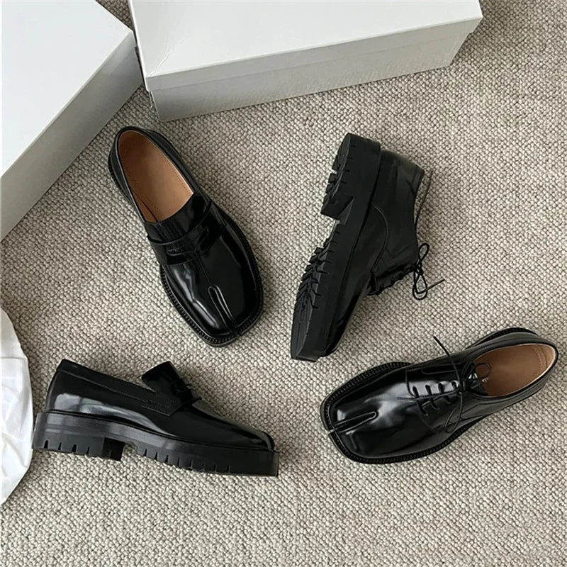 Classic Split Toe Loafers Women Brand Design Fashion Tabi Ninja Lace-up Casual Shoes Chunky Platform Flats Shoes Mujer 2025