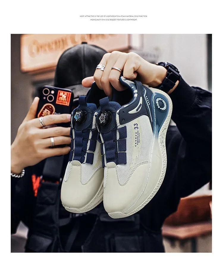 LATV Mens Sneakers with Rotating Buckle Comfy Non Slip Lace up Durable Shoes for Mens Outdoor Activities