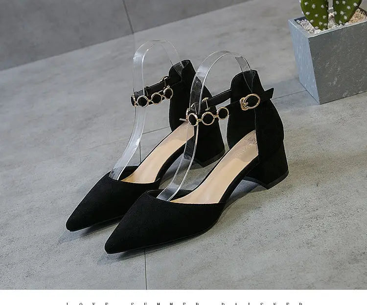 Small Size 31-34 Fashion Closed Toe Sandals Low Heeled Woman Ankle Strap Shoes Pointed Thick Heel Sandalias De Mujer Ladies Shoe