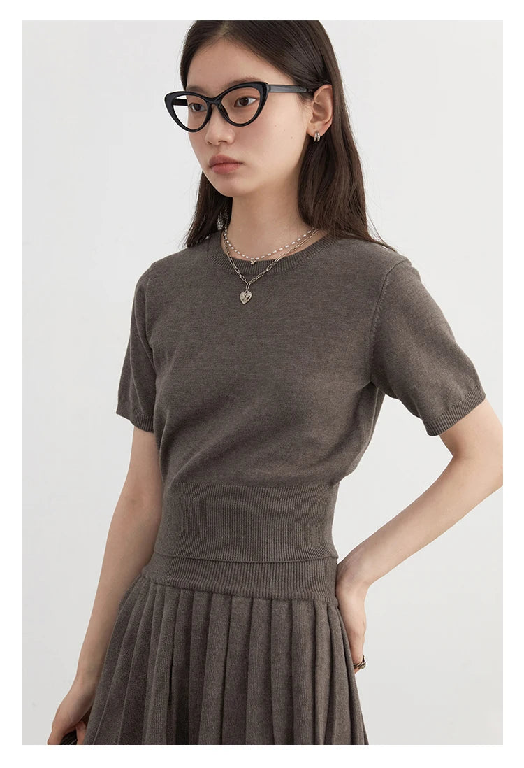 CHIC VEN Women Skirt Sets Solid Knitted Cardigan Short Sleeved Top Female Pleated Skirt Three Piece Optional Spring Autumn 2024