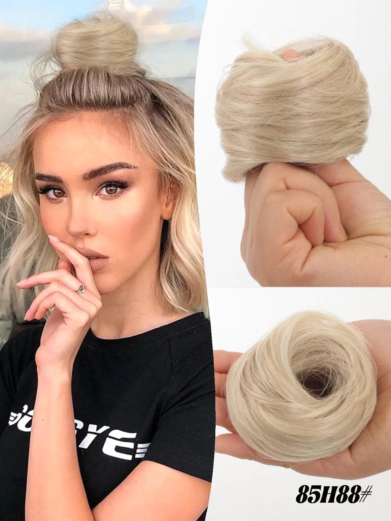 YELOWTIM Synthetic Chignon Elastic Rubber Band Fake Hair Bun Clip in on Hair Tail Extension Updo Hair Piece Ponytail For Women