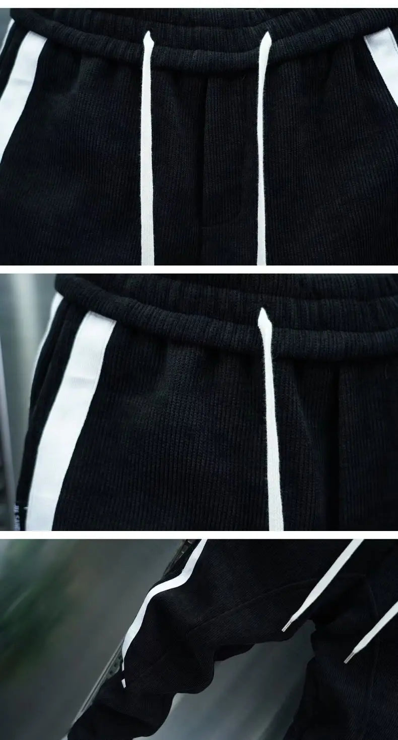Fashion 2024 Autumn Winter New Black Jogger Men's Corduroy Pants Korean Elastic Waist Casual Pants Jogging Striped Harem Pants