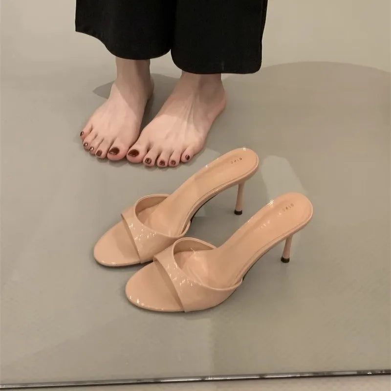2025 Summer New Brand Women Slipper Fashion Open Toe Slip on Slides Ladies Elegant Thin High Heel Dress Pumps Slides