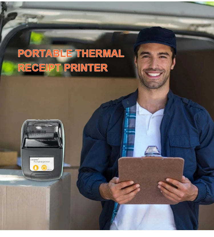 PT210 Mini Receipt Printer 58mm Portable Thermal Ticket Printer Android IOS Windows Wireless Bluetooth List Bill Maker With Plug