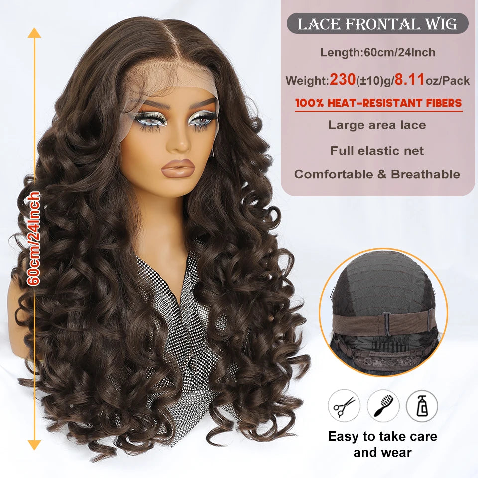 Latisha Lace Frontal Wig Synthetic 13x6 Curly Pre-Plucked Lace Frontal Wig With Baby Hair For Female 24" Lace Frontal Women Wigs