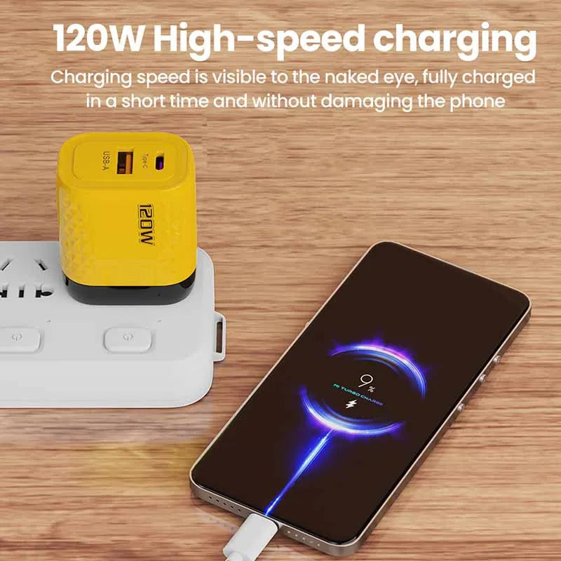 120W Charger USB C Fast Charger For iPhone Xiaomi Samsung Oneplus Phone Adapter 2 Ports QC3.0 Fast Charging PD Charger Adapter