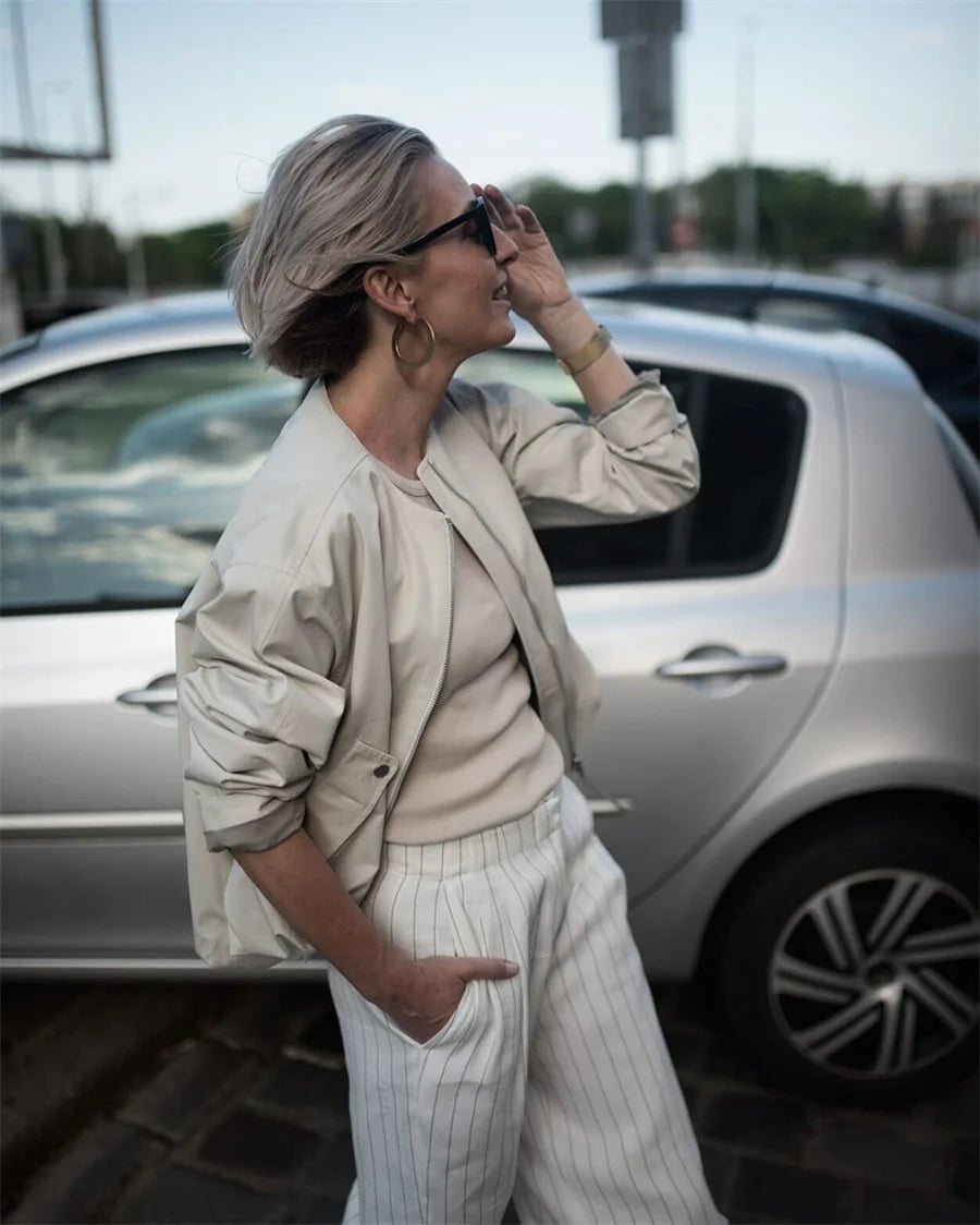 2025 Autumn Fashion Pocket Windbreaker Jackets Women Loose Crewneck Chic Outerwear Coat Female Short Jacket Mujer Clothes