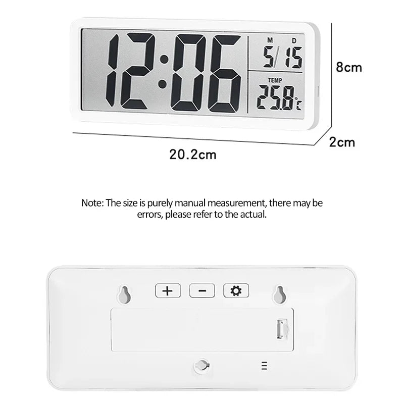 LCD Digital Wall Clock Time with Date Temperature Display Electronic Alarm Clock Modern Table Clock for Bedroom Home Decoration