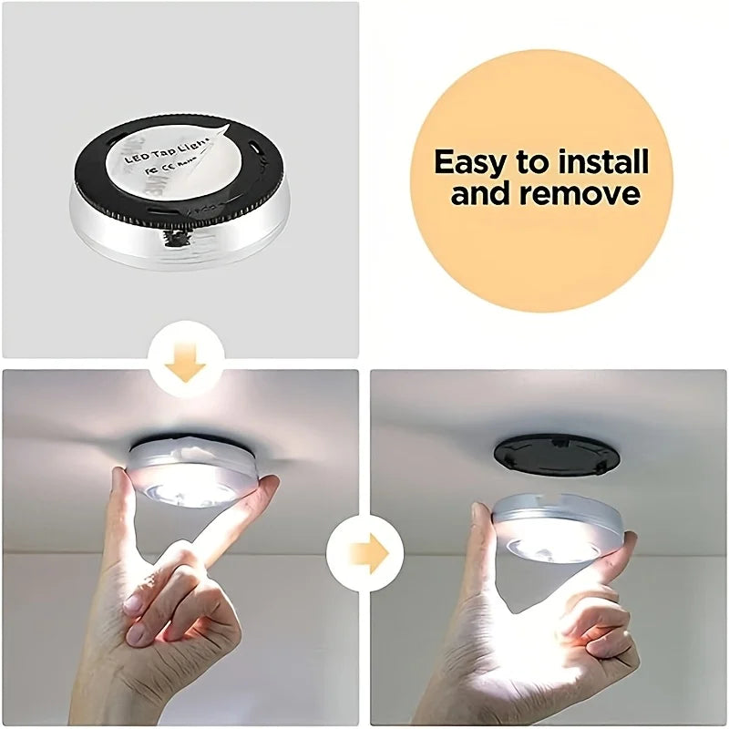 1/4/10 件 Mini Led Night Light, Self Adhesive Push Light Stairs Hallway Closet Kitchen Bedroom, Cabinets, Counters, Hallway