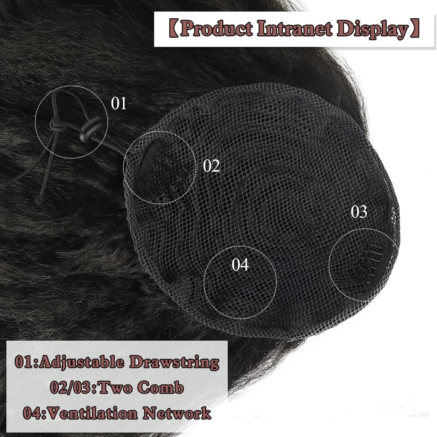 Synthetic Tail Warping 16"  Kinky Straight Hairpiece Drawstring Ponytail Hair Extension Natural Black Women Girl Daily Party Use