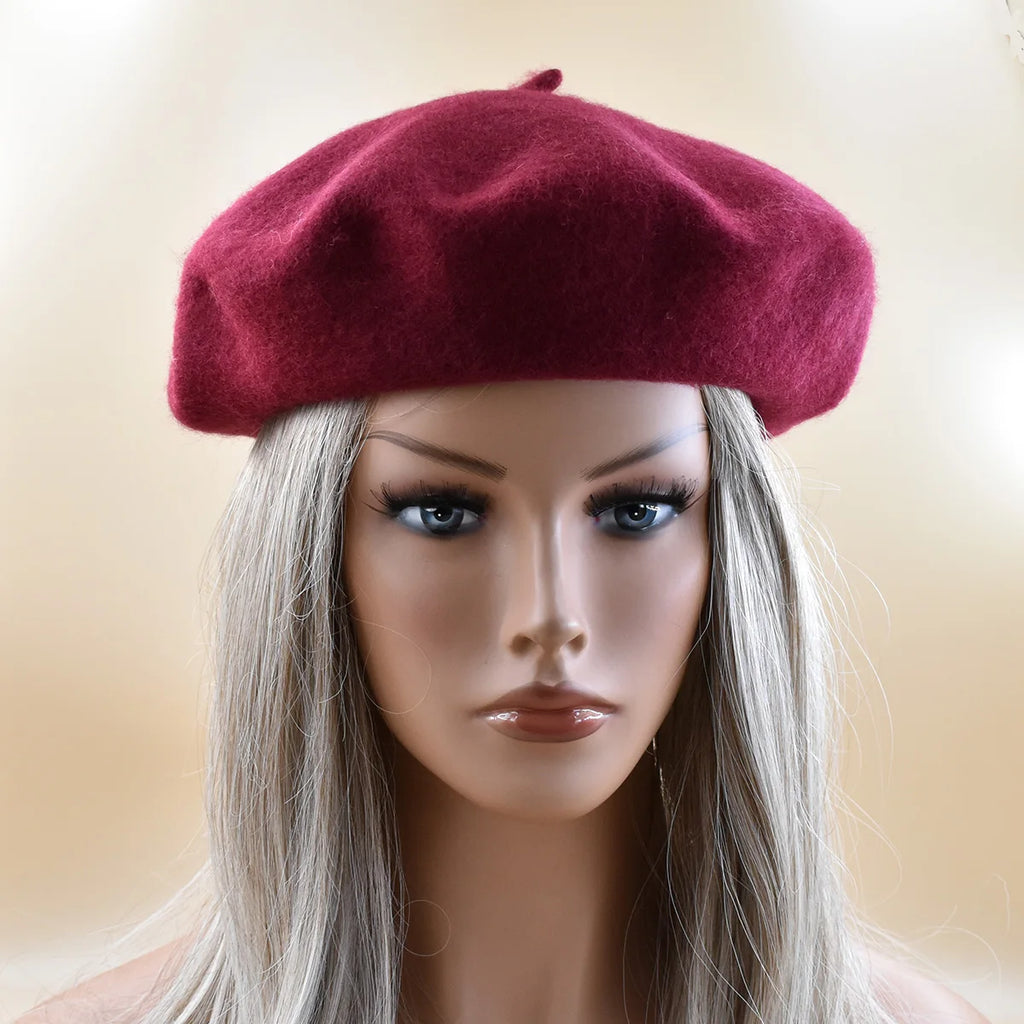 New Women black pink Berets Hat Fashion Solid Color Wool Knitted With Ladies Beanie Beret Hat Warm Autumn and winter Cap