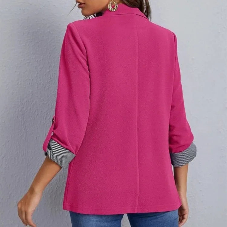 Women Autumn Winter Fashion Splicing Lapel Slim Cardigan Blazer Jacket Long Sleeve Casual