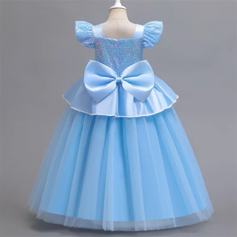 Cinderella Princess Costumes for Girls Halloween Disguise Carnival Cosplay Costume Kids Sequin Fluffy Mesh Evening Party Dresses