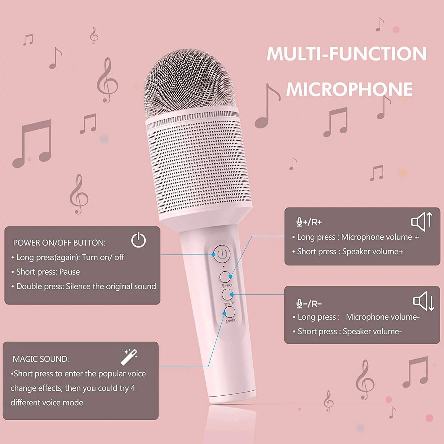 Karaoke Microphone Bluetooth Wireless Portable Home Singing Machine with Duet Sing/Record/Play/Reverb for Adult/Kid Gift