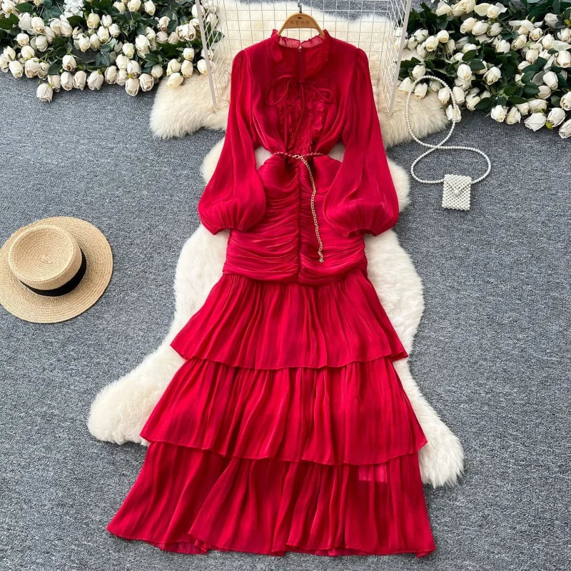 Elegant Lace Splice Mermaid Dress Autumn Clothes Women Lantern Sleeve Bodycon Maxi Long Dresses Evening Party Club Dress Vestido