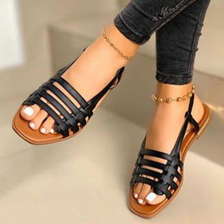 Women Shoes Plus Size 35-43 Women Sandals Summer Hollow Out Roman Shoes Gladiator Open Toe Beach Flats Ladies Footwear