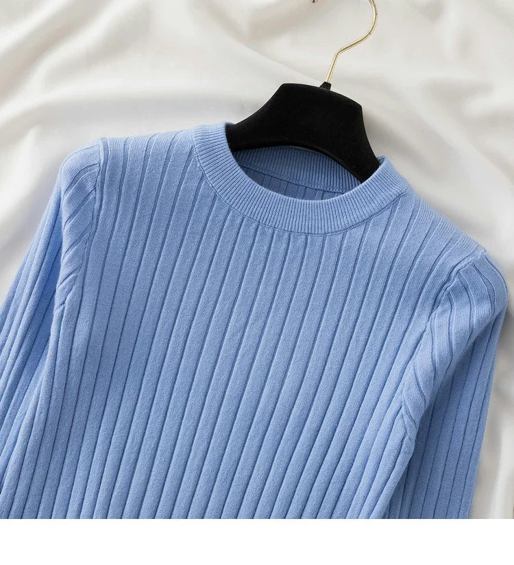 Autumn Winter 2025 Tops Pullovers Women Sweaters Knit Soft Jumper Tops O-Neck Ribbed Long Sleeve Korean Slim-fit Female Sweater