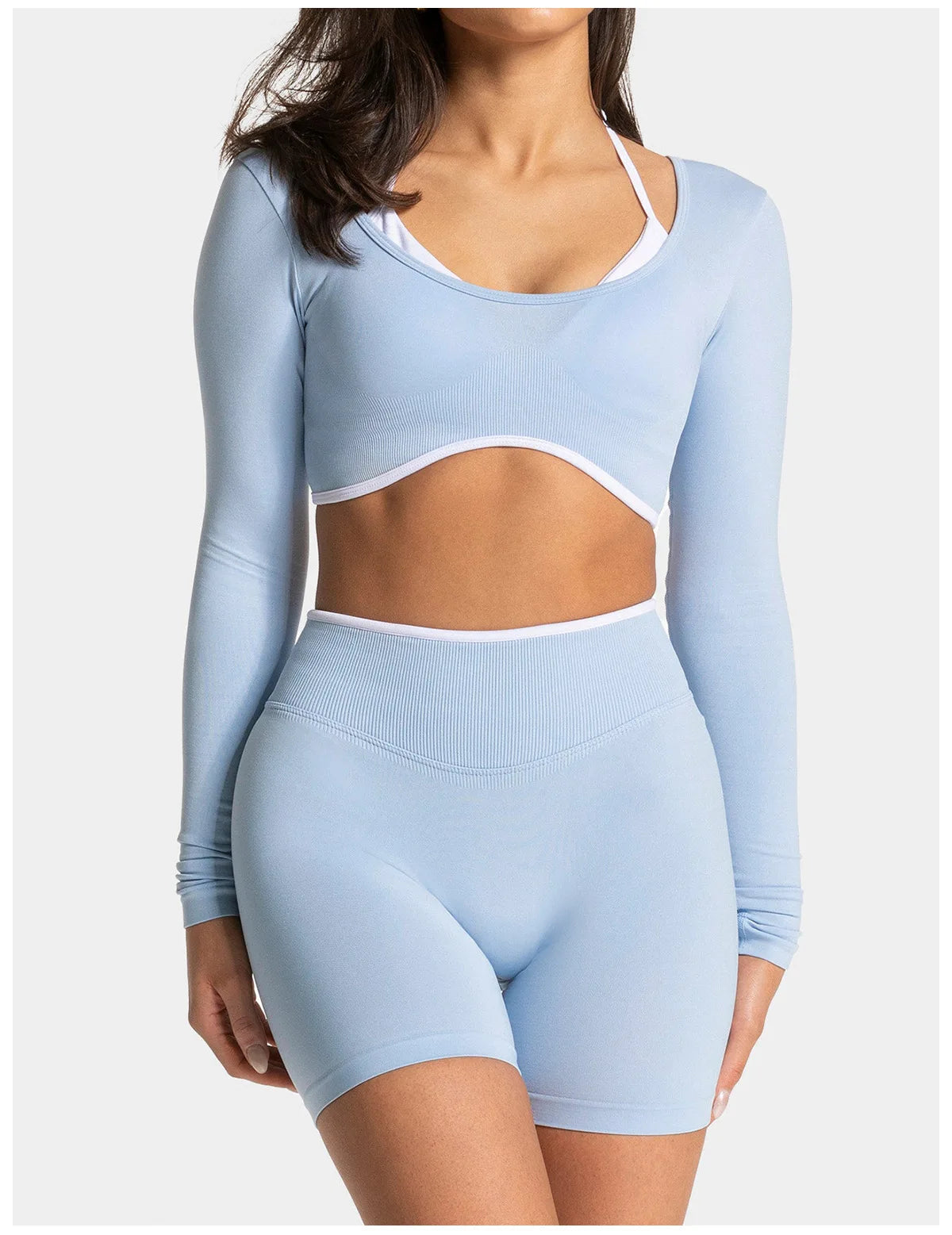 Seamless Fake Two-piece Long Sleeved Yoga Top  Women's Running and Fitness Sports Top Suit Top