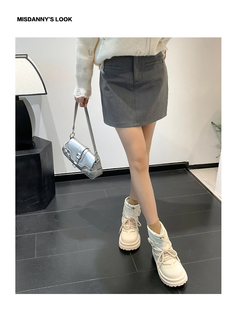 Women's Snow Boots Winter Ankle-length Flat Thick Sole Warm Cotton Shoes Short Plush Women's 2024 Casual Boots Style Flat With