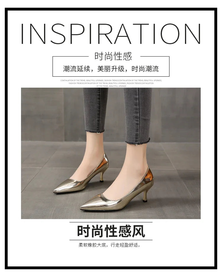 2024 New Lady Pointe Toe Gold Silver Pumps Female Wedding Bridal Shoes  Fashion Women Patent Leather High Heels Plus Size 45