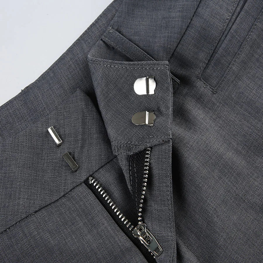 Gray Low Waisted Wide Leg Flare Pants Office Elegant Women's Casual Slim Pantalones Korean Fashion Formal 2025 New Trousers