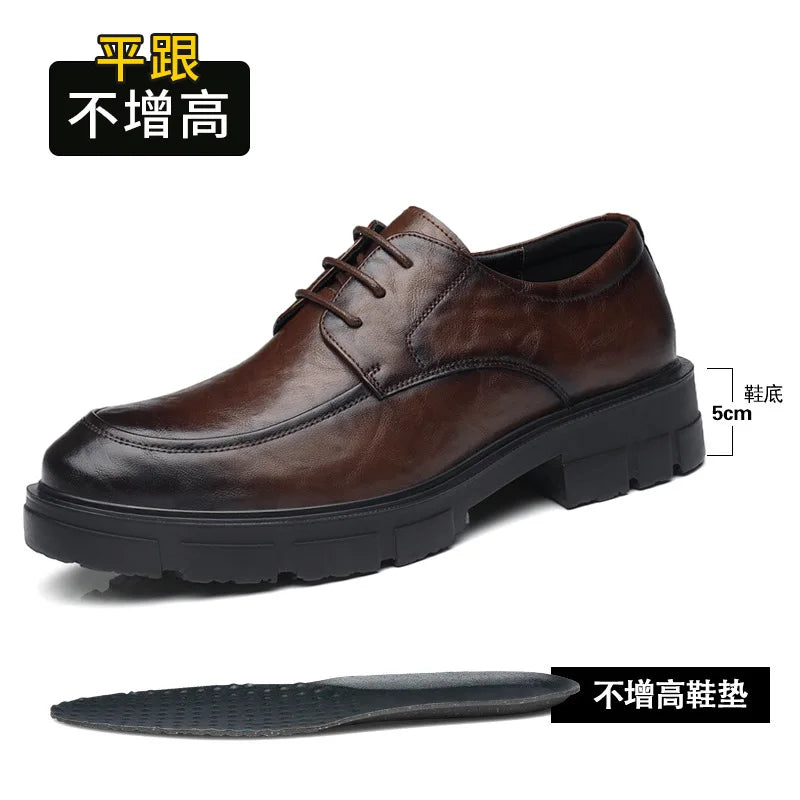 5 8 10 Cm Heel Leather Men's Dress Shoes Fashion Casual New Designer Cowhide Lace-up Platform Wedding Shoes for Man
