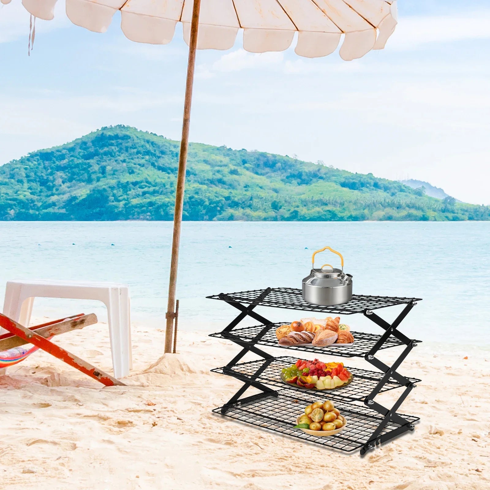 4-Tier Collapsible Cooling Rack Grilling Drying Rack Cooling Rack for Cookies Baking  40*25*31.5cm Outdoor Cooking Assistant