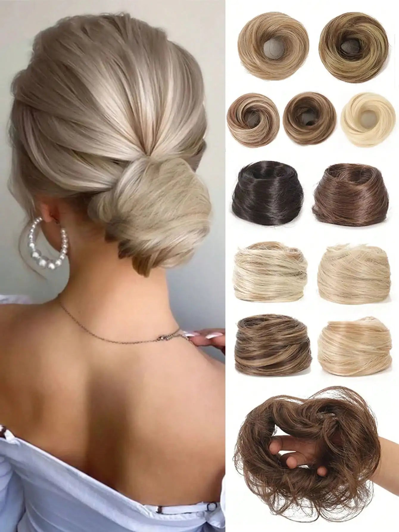 YELOWTIM Synthetic Chignon Elastic Rubber Band Fake Hair Bun Clip in on Hair Tail Extension Updo Hair Piece Ponytail For Women