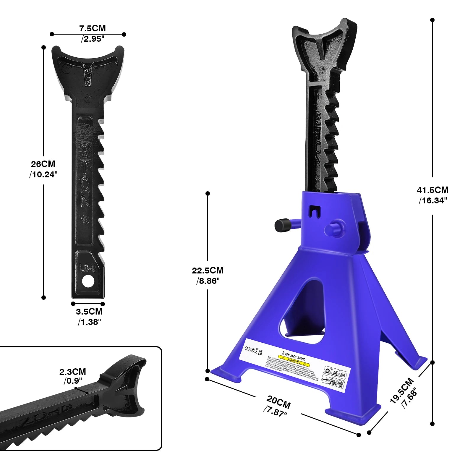2 x Ratcheting Axle Stand, 3 Ton Heavy Duty Axle Jack Stands, Height Adjustable, Metal Steel Car Van Vehicle Stand Lifting Tool