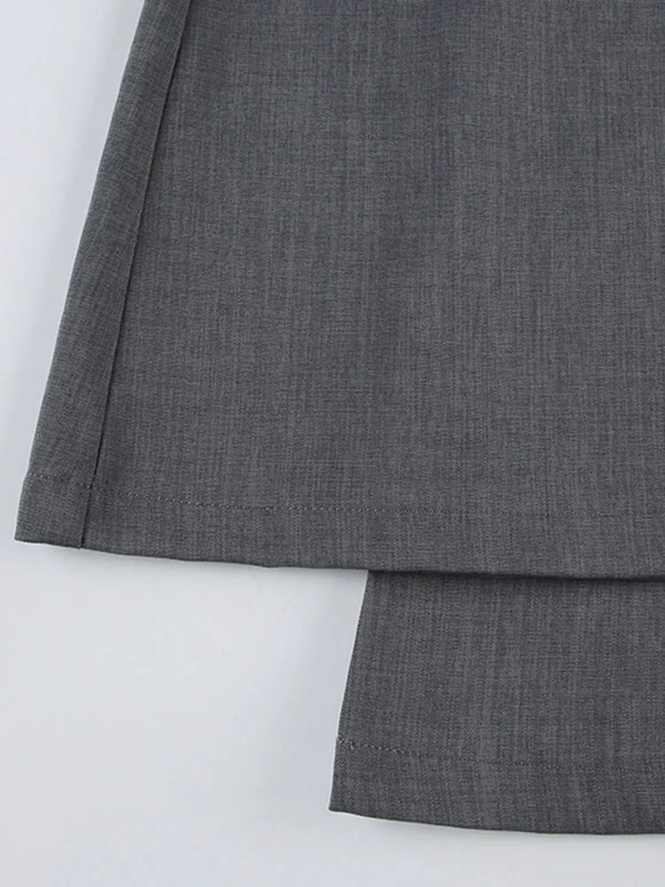 Gray Low Waisted Wide Leg Flare Pants Office Elegant Women's Casual Slim Pantalones Korean Fashion Formal 2025 New Trousers