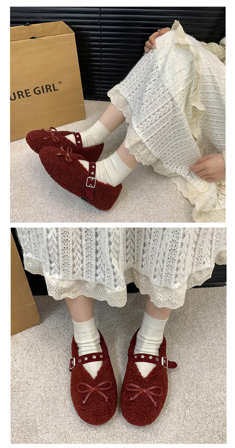 New Women's Shoes Woman Flats Low Heels Casual Female Sneakers Slip-on Loafers Fur Round Toe Shallow Mouth Boat Slip on Winter