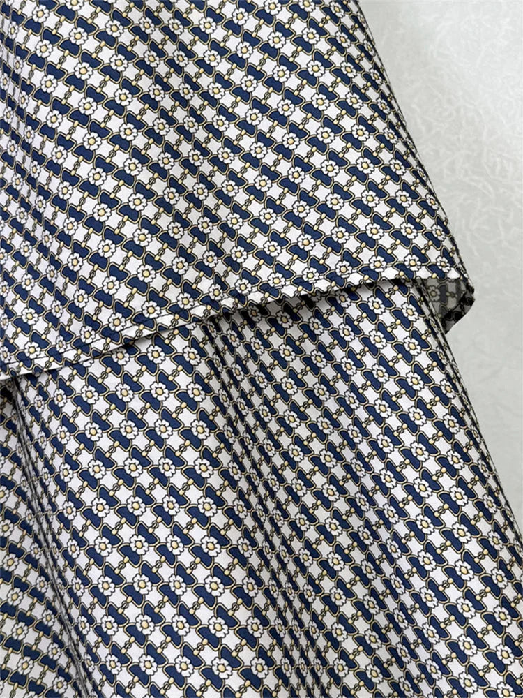 Women's Black Fake Two-Piece Irregular Midi Dress Lace Up Short Sleeved Floral Print Midi Robe