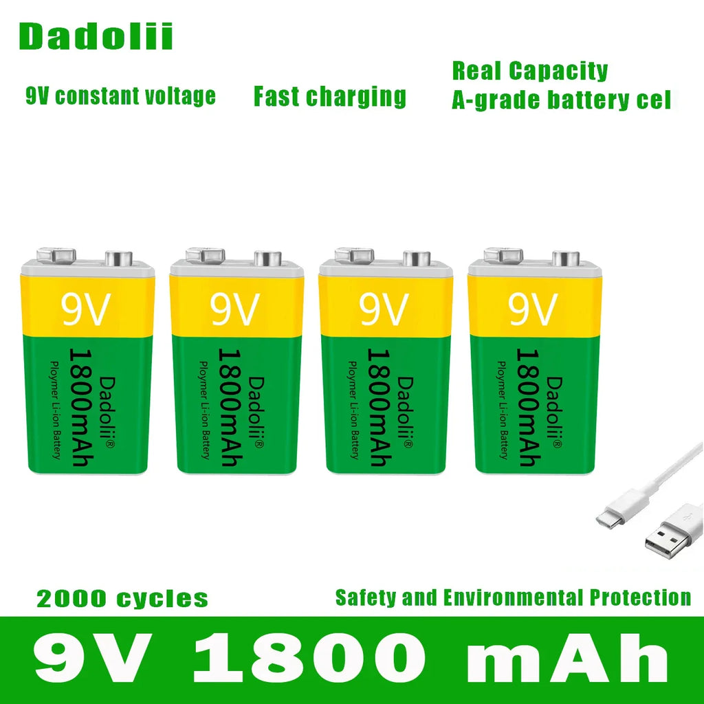 2024 9V 1800mAh li-ion Rechargeable battery Micro USB Batteries 9 v lithium for Multimeter Microphone Toy Remote Control KTV use