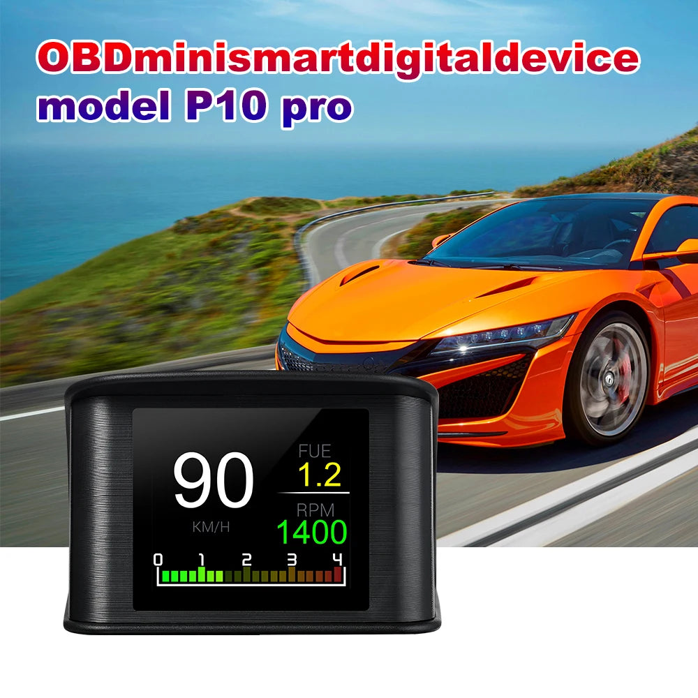 P10 Pro Head Up Display On-board Computer Car Digital OBD2 Mileage OBD Driving Computer Display Speedometer Temperature Gauge