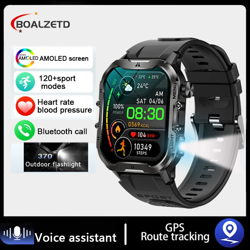 2024 New For Xiaomi Military Smart Watch Men Outdoor Sports Flashlight Fitness Watches Health Monitor 1.96" BT Call Smartwatch