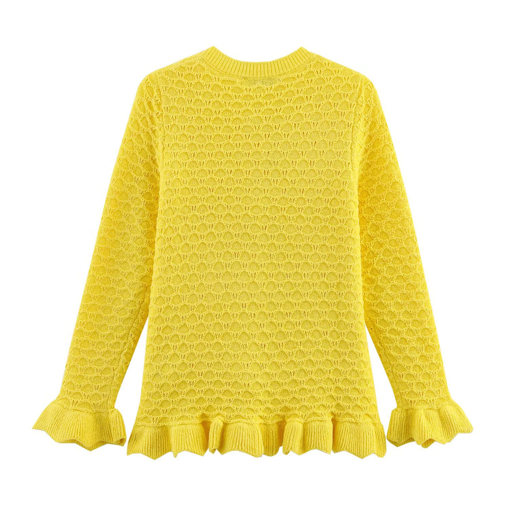 DEEABAE Spring Women's French Style Design With Layered Decorative Buttons And Round Neck Long Sleeved Knitted Jacket