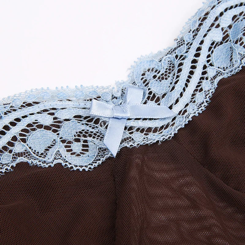 See Through Lingerie Sexy Slim Sleeveless Bodysuit Bow One-Pieces Corset Top Letter Embroidery Bustier Lace Lenceria Femenina