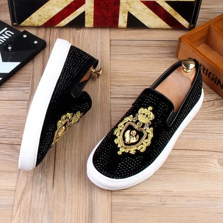 Men Tide Leather Casual Shoes Man Fashion Luxury Embroidery Flat Shoes Leisure Sneakers Loafers Shoes for Men