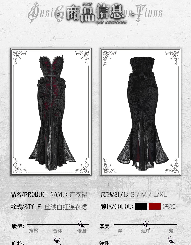 Original Gothic Love Velvet Flash Fishtail Dress 2025 Autumn New Japanese Sexy Girl Slim Elegant Long Halloween Lolita Dresses