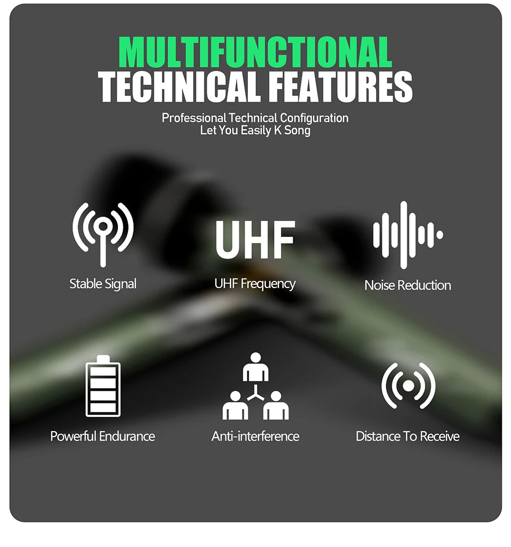 Rechargeable Battery Microphone 2 Channel UHF Wireless Microphone Dual Handheld Dynamic Adjust Frequency For Stage 200ft DL602
